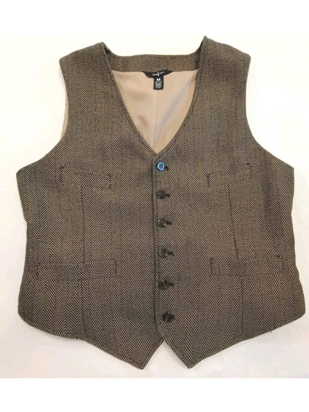 Houston White Herringbone Vest Men's Size Medium Multicolor Lined